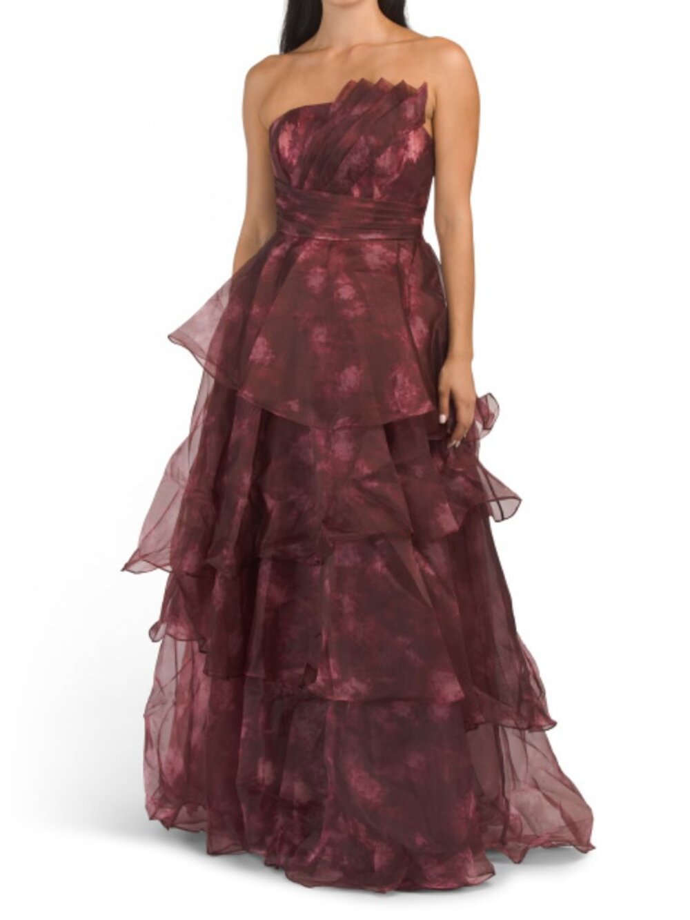 RENE BY RENE RUIZ Strapless Organza Tiered Gown